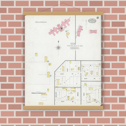 Old map wall art mockup — magnetic wood frame on brick wall — Sanborn Fire Insurance Map from Hastings, Dakota County, Minnesota (1904), Sheet #0009