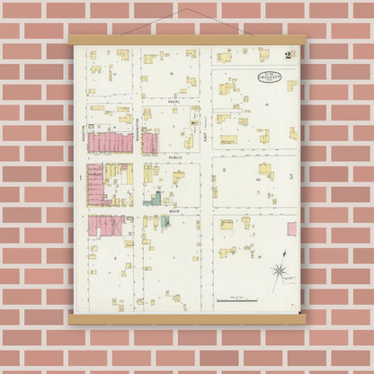 Old map wall art mockup — magnetic wood frame on brick wall — Sanborn Fire Insurance Map from Crockett, Houston County, Texas (1896), Sheet #0002
