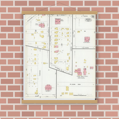 Old map wall art mockup — magnetic wood frame on brick wall — Sanborn Fire Insurance Map from Marion, Marion County, Ohio (1900), Sheet #0021