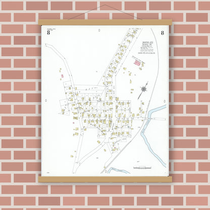 Old map wall art mockup — magnetic wood frame on brick wall — Sanborn Fire Insurance Map from Caldwell, Noble County, Ohio (1948), Sheet #0008