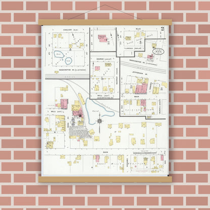 Old map wall art mockup — magnetic wood frame on brick wall — Sanborn Fire Insurance Map from Ava, Jackson County, Illinois (1910), Sheet #0002