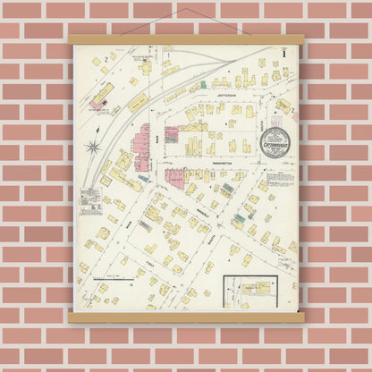Old map wall art mockup — magnetic wood frame on brick wall — Sanborn Fire Insurance Map from Cattaraugus, Cattaraugus County, New York (1907) - Complete Map Set