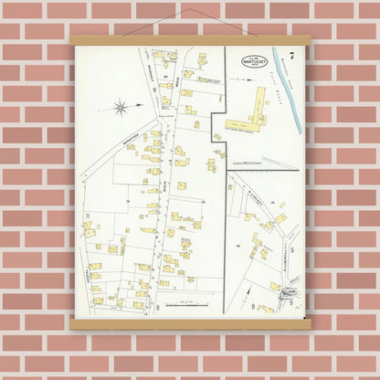 Old map wall art mockup — magnetic wood frame on brick wall — Sanborn Fire Insurance Map from Nantucket, Nantucket County, Massachusetts (1909), Sheet #0007