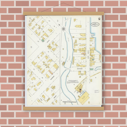 Old map wall art mockup — magnetic wood frame on brick wall — Sanborn Fire Insurance Map from Tawas City, Iosco County, Michigan (1898), Sheet #0002