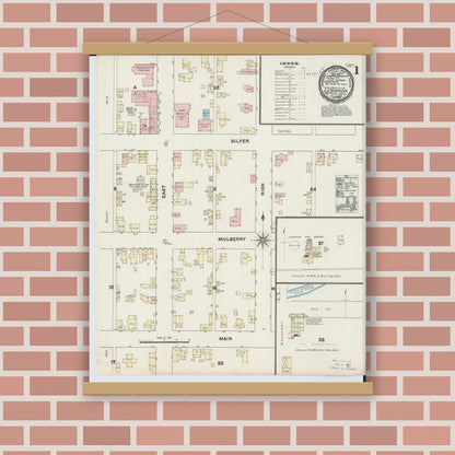 Old map wall art mockup — magnetic wood frame on brick wall — Sanborn Fire Insurance Map from Lebanon, Warren County, Ohio (1890) - Complete Map Set