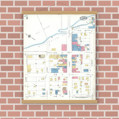 Old map wall art mockup — magnetic wood frame on brick wall — Sanborn Fire Insurance Map from Saint Charles, Kane County, Illinois (1923), Sheet #0002