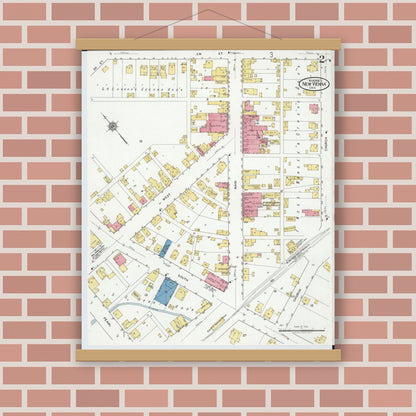 Old map wall art mockup — magnetic wood frame on brick wall — Sanborn Fire Insurance Map from New Vienna, Clinton County, Ohio (1919), Sheet #0002