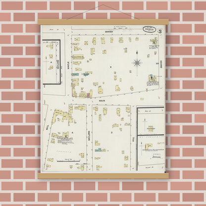 Old map wall art mockup — magnetic wood frame on brick wall — Sanborn Fire Insurance Map from Sodus, Wayne County, New York (1889), Sheet #0003