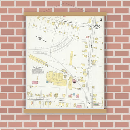 Old map wall art mockup — magnetic wood frame on brick wall — Sanborn Fire Insurance Map from Big Run, Jefferson County, Pennsylvania (1910), Sheet #0002