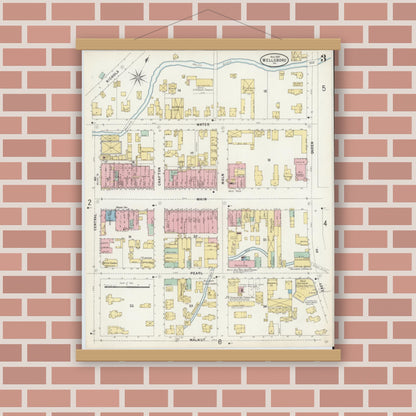 Old map wall art mockup — magnetic wood frame on brick wall — Sanborn Fire Insurance Map from Wellsboro, Tioga County, Pennsylvania (1897), Sheet #0003