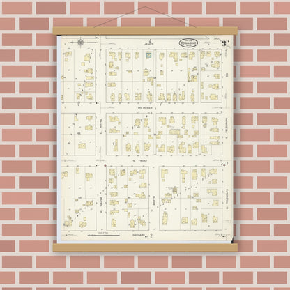 Old map wall art mockup — magnetic wood frame on brick wall — Sanborn Fire Insurance Map from Dowagiac, Cass County, Michigan (1913), Sheet #0003