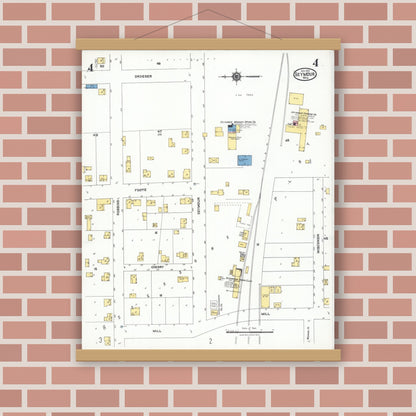 Old map wall art mockup — magnetic wood frame on brick wall — Sanborn Fire Insurance Map from Seymour, Outagamie County, Wisconsin (1923), Sheet #0004