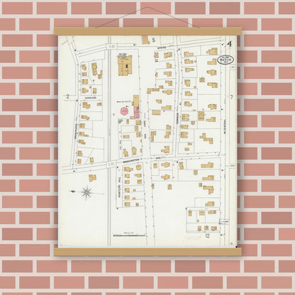 Old map wall art mockup — magnetic wood frame on brick wall — Sanborn Fire Insurance Map from Natick, Middlesex County, Massachusetts (1899), Sheet #0004