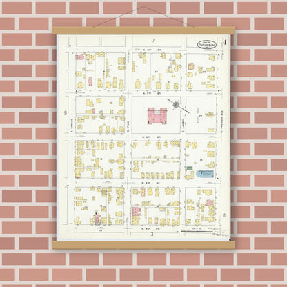 Old map wall art mockup — magnetic wood frame on brick wall — Sanborn Fire Insurance Map from Philipsburg, Centre County, Pennsylvania (1910), Sheet #0004