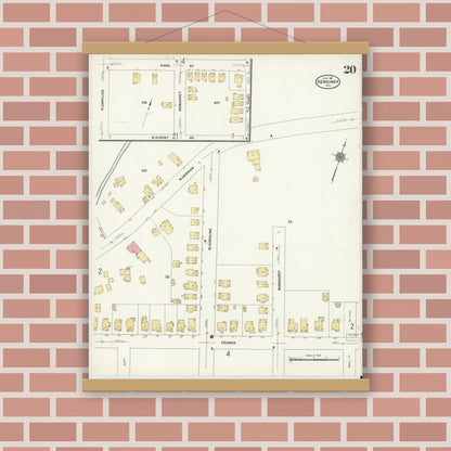 Old map wall art mockup — magnetic wood frame on brick wall — Sanborn Fire Insurance Map from Herkimer, Herkimer County, New York (1911), Sheet #0020