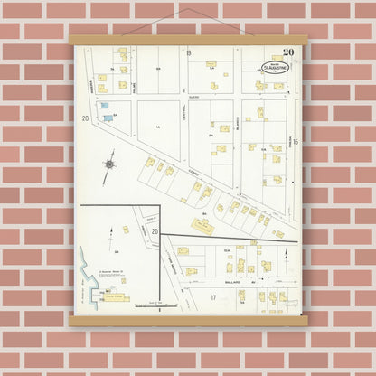 Old map wall art mockup — magnetic wood frame on brick wall — Sanborn Fire Insurance Map from Saint Augustine, Saint John's County, Florida (1910), Sheet #0020