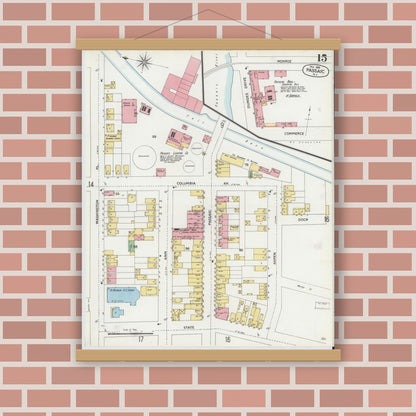 Old map wall art mockup — magnetic wood frame on brick wall — Sanborn Fire Insurance Map from Passaic, Passaic County, New Jersey (1899), Sheet #0015