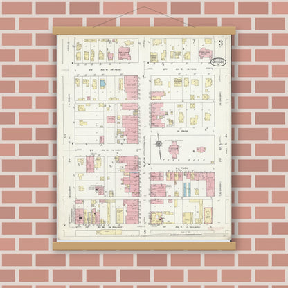 Old map wall art mockup — magnetic wood frame on brick wall — Sanborn Fire Insurance Map from Cresco, Howard County, Iowa (1914), Sheet #0003