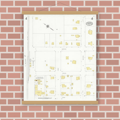 Old map wall art mockup — magnetic wood frame on brick wall — Sanborn Fire Insurance Map from Timpson, Shelby County, Texas (1927), Sheet #0004