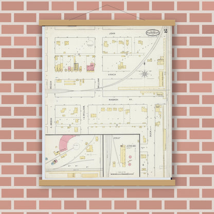 Old map wall art mockup — magnetic wood frame on brick wall — Sanborn Fire Insurance Map from Forrest, Livingston County, Illinois (1893), Sheet #0002