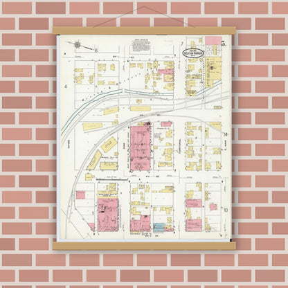 Old map wall art mockup — magnetic wood frame on brick wall — Sanborn Fire Insurance Map from Benton Harbor, Berrien County, Michigan (1911), Sheet #0005