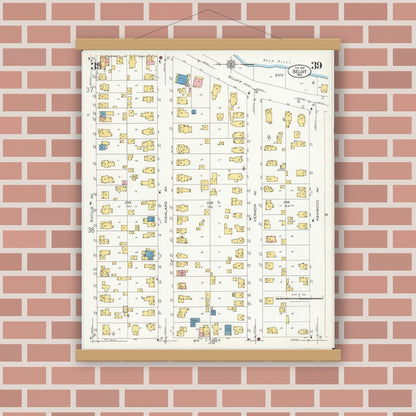 Old map wall art mockup — magnetic wood frame on brick wall — Sanborn Fire Insurance Map from Beloit, Rock County, Wisconsin (1926), Sheet #0039