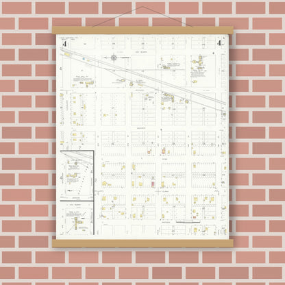 Old map wall art mockup — magnetic wood frame on brick wall — Sanborn Fire Insurance Map from Hale Center, Hale County, Texas (1933), Sheet #0004