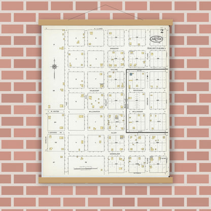 Old map wall art mockup — magnetic wood frame on brick wall — Sanborn Fire Insurance Map from Junction, Kimble County, Texas (1921), Sheet #0002