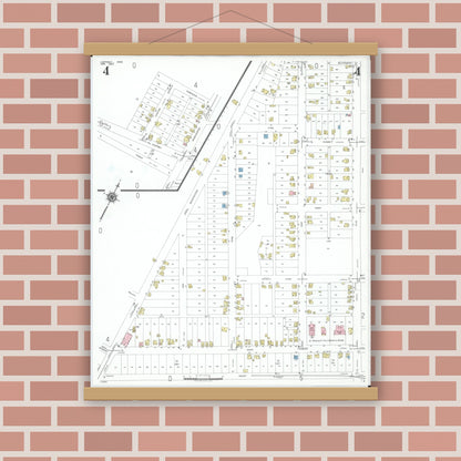 Old map wall art mockup — magnetic wood frame on brick wall — Sanborn Fire Insurance Map from Leetonia, Columbiana County, Ohio (1950), Sheet #0004