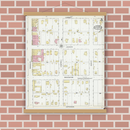 Old map wall art mockup — magnetic wood frame on brick wall — Sanborn Fire Insurance Map from Macomb, Mcdonough County, Illinois (1892), Sheet #0005