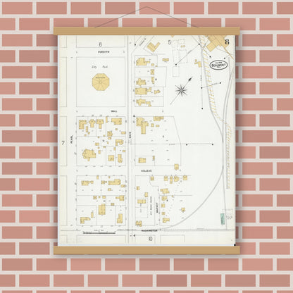 Old map wall art mockup — magnetic wood frame on brick wall — Sanborn Fire Insurance Map from Beaumont, Jefferson County, Texas (1899), Sheet #0008