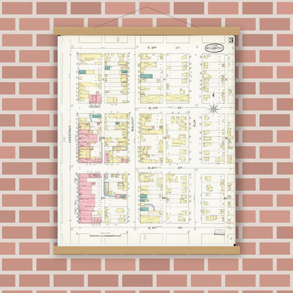 Old map wall art mockup — magnetic wood frame on brick wall — Sanborn Fire Insurance Map from Atlantic, Cass County, Iowa (1893), Sheet #0003