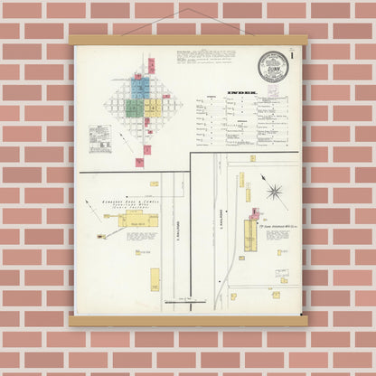 Old map wall art mockup — magnetic wood frame on brick wall — Sanborn Fire Insurance Map from Dunn, Harnett County, North Carolina (1908) - Complete Map Set