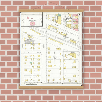 Old map wall art mockup — magnetic wood frame on brick wall — Sanborn Fire Insurance Map from Storm Lake, Buena Vista County, Iowa (1899), Sheet #0002