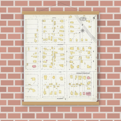 Old map wall art mockup — magnetic wood frame on brick wall — Sanborn Fire Insurance Map from Clinton, Vermillion County, Indiana (1905), Sheet #0004