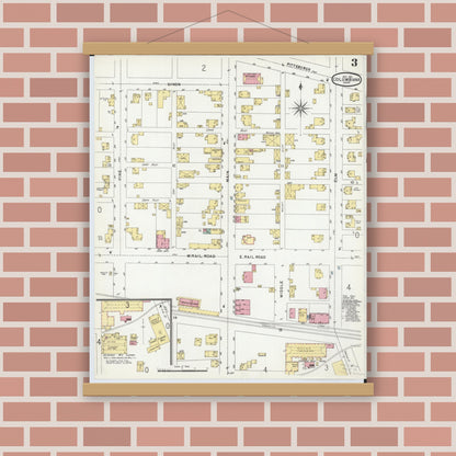 Old map wall art mockup — magnetic wood frame on brick wall — Sanborn Fire Insurance Map from Columbiana, Columbiana County, Ohio (1901), Sheet #0003