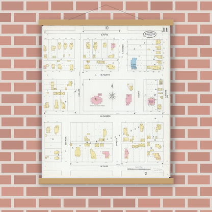 Old map wall art mockup — magnetic wood frame on brick wall — Sanborn Fire Insurance Map from Rochester, Olmsted County, Minnesota (1899), Sheet #0011