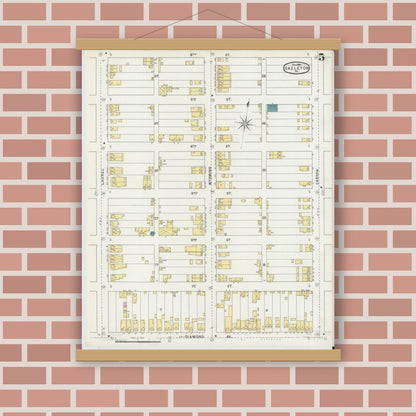 Old map wall art mockup — magnetic wood frame on brick wall — Sanborn Fire Insurance Map from Hazleton, Luzerne County, Pennsylvania (1895), Sheet #0005