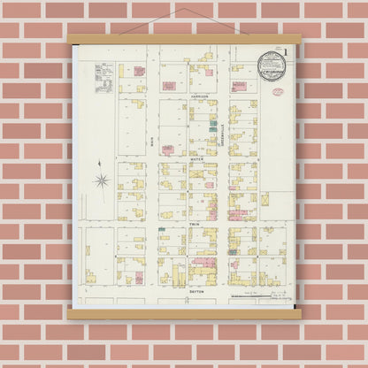Old map wall art mockup — magnetic wood frame on brick wall — Sanborn Fire Insurance Map from Lewisburg, Preble County, Ohio (1895) - Complete Map Set