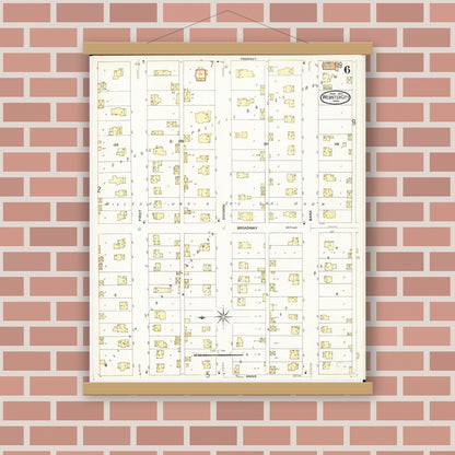 Old map wall art mockup — magnetic wood frame on brick wall — Sanborn Fire Insurance Map from Webster City, Hamilton County, Iowa (1907), Sheet #0006