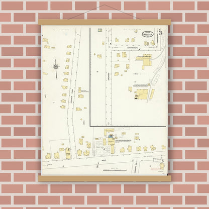 Old map wall art mockup — magnetic wood frame on brick wall — Sanborn Fire Insurance Map from Webster, Monroe County, New York (1912), Sheet #0003