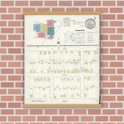 Old map wall art mockup — magnetic wood frame on brick wall — Sanborn Fire Insurance Map from Saxton, Bedford County, Pennsylvania (1911) - Complete Map Set