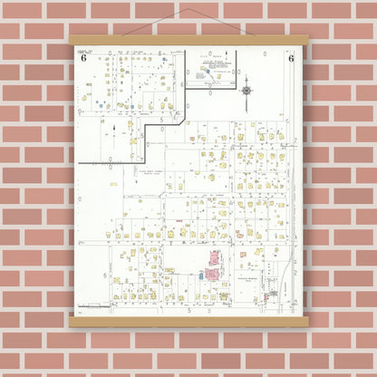 Old map wall art mockup — magnetic wood frame on brick wall — Sanborn Fire Insurance Map from Plano, Collin County, Texas (1949), Sheet #0006