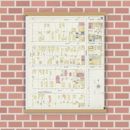 Old map wall art mockup — magnetic wood frame on brick wall — Sanborn Fire Insurance Map from Holland, Ottawa County, Michigan (1893), Sheet #0003