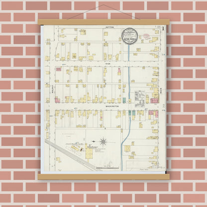 Old map wall art mockup — magnetic wood frame on brick wall — Sanborn Fire Insurance Map from New Paris, Preble County, Ohio (1895) - Complete Map Set