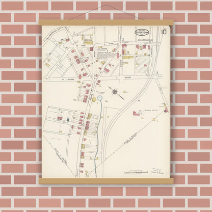 Old map wall art mockup — magnetic wood frame on brick wall — Sanborn Fire Insurance Map from Boyertown, Berks County, Pennsylvania (1922), Sheet #0010