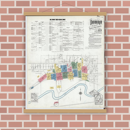 Old map wall art mockup — magnetic wood frame on brick wall — Sanborn Fire Insurance Map from Ionia, Ionia County, Michigan (1920), Sheet #0001
