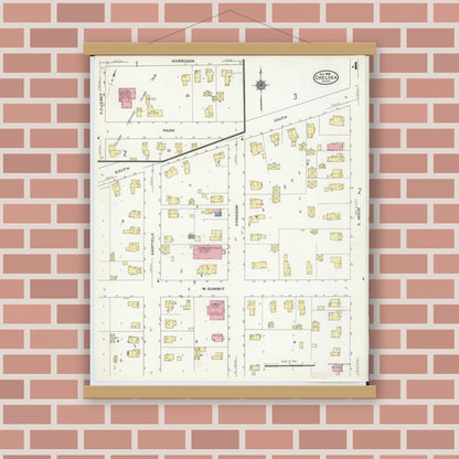 Old map wall art mockup — magnetic wood frame on brick wall — Sanborn Fire Insurance Map from Chelsea, Washtenaw County, Michigan (1909), Sheet #0004