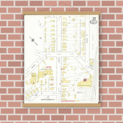 Old map wall art mockup — magnetic wood frame on brick wall — Sanborn Fire Insurance Map from Clinton, Clinton County, Iowa (1917), Sheet #0022