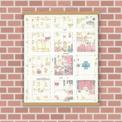 Old map wall art mockup — magnetic wood frame on brick wall — Sanborn Fire Insurance Map from Winterset, Madison County, Iowa (1907), Sheet #0002